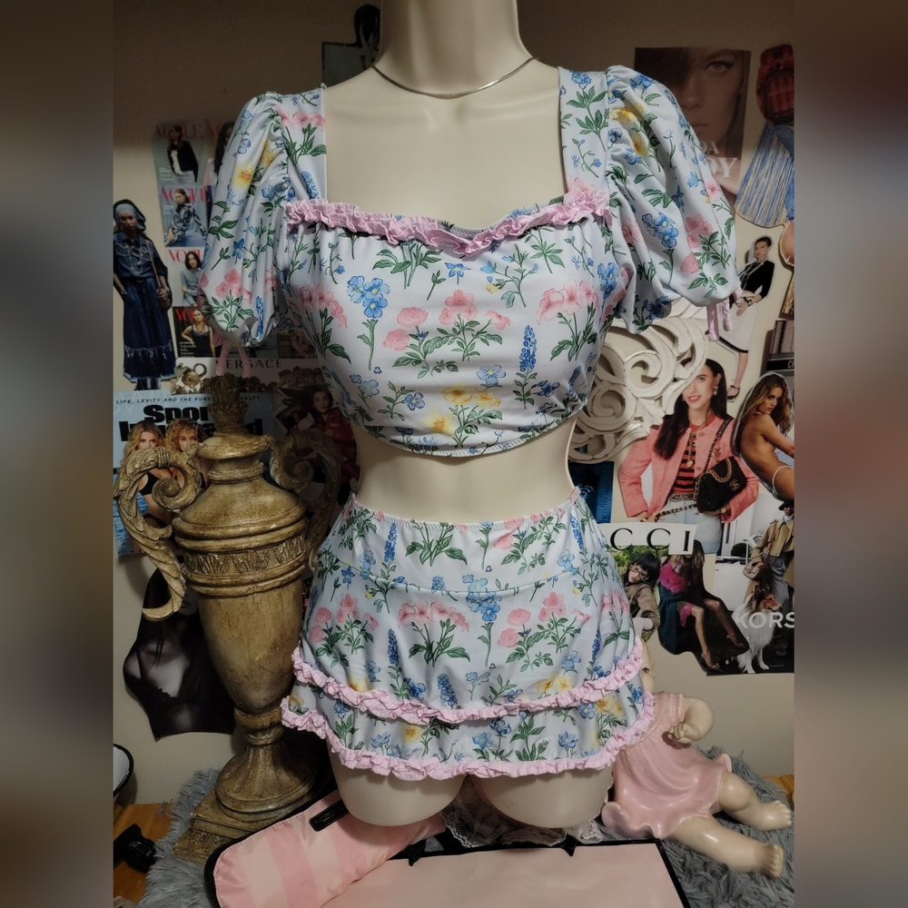 Little Bear Smocks Cutecore Coquette Floral Bikini